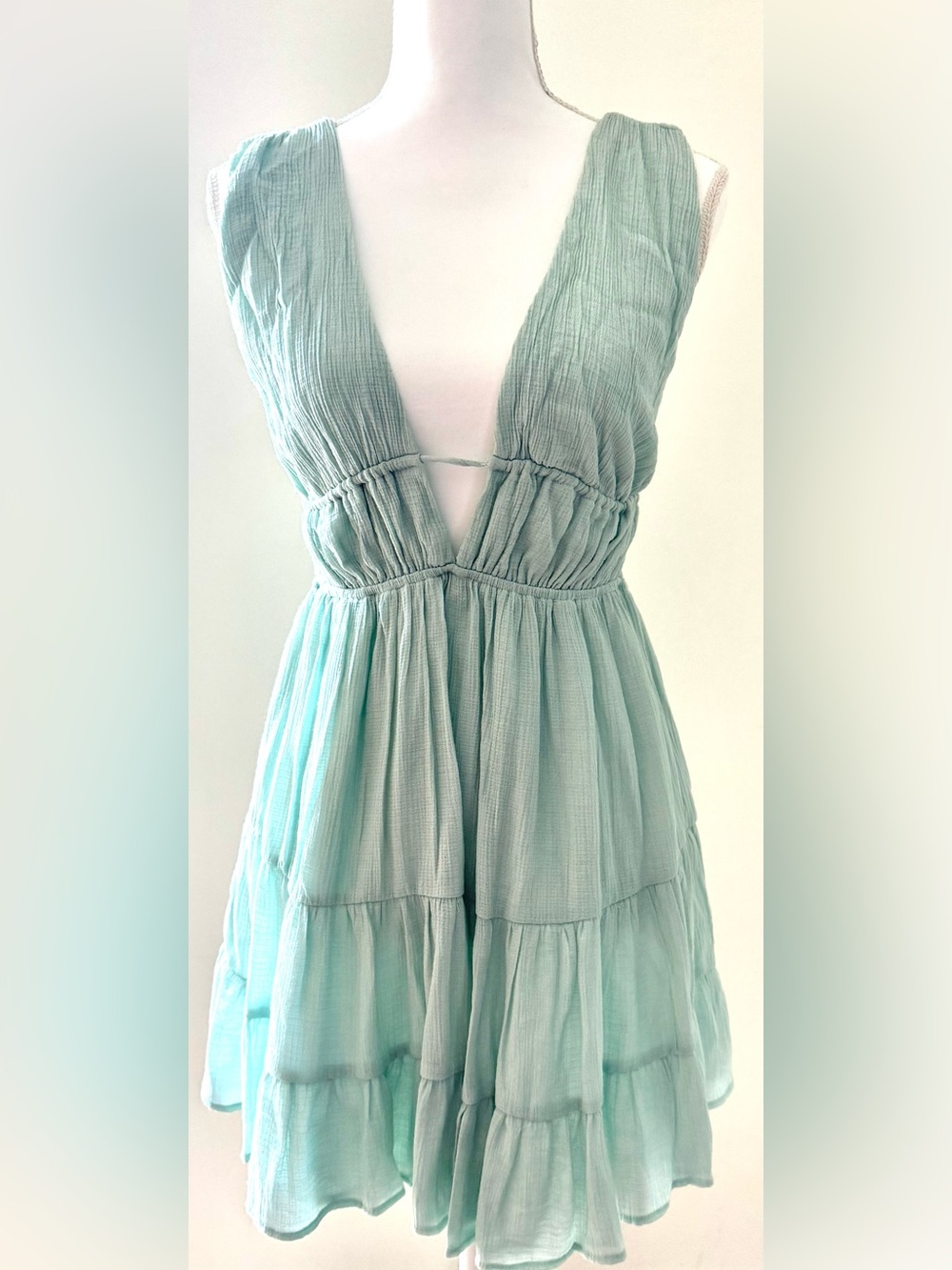 Light Blue Tiered V-Neck Sundress